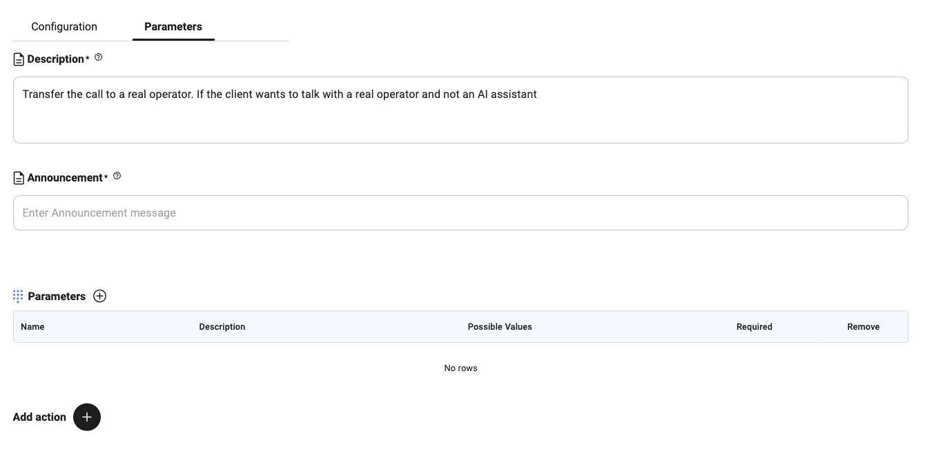 Tools Configuration interface